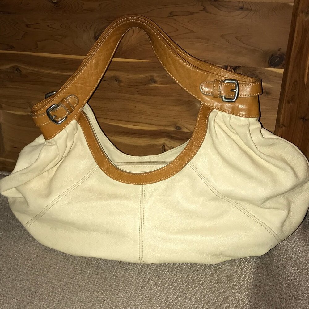 90s Vtg INNUE Italy Leather Large Slouchy Hobo Handbag Buckle Detail Boho